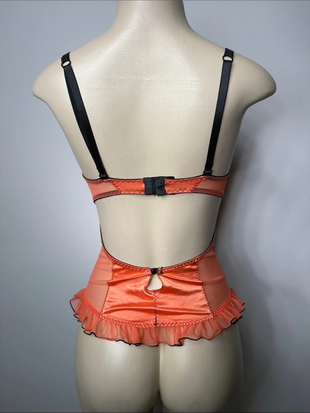 Orange Satin Corset Camisole with Black Trim